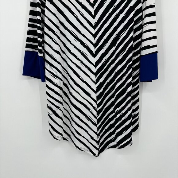 IC BY CONNIE K shirt top tunic striped knit 3/4 sleeve pockets v neck LARGE - Picture 4 of 9